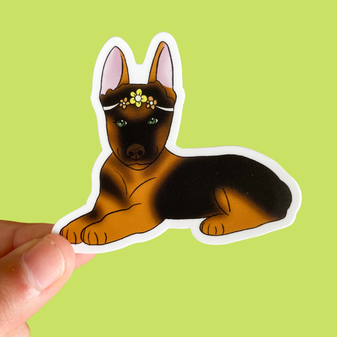 German Shepherd Mom Oval Decal – Pink Vinyl Bumper Sticker, 4.7x3.3 Inch, Weatherproof, Made In USA, For Cars, Laptops, Windows & More